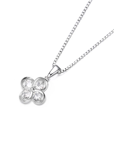Luck Serisi Flower Dört Tektaş Yonca Model Gümüş Kadın Kolye - Resim 2