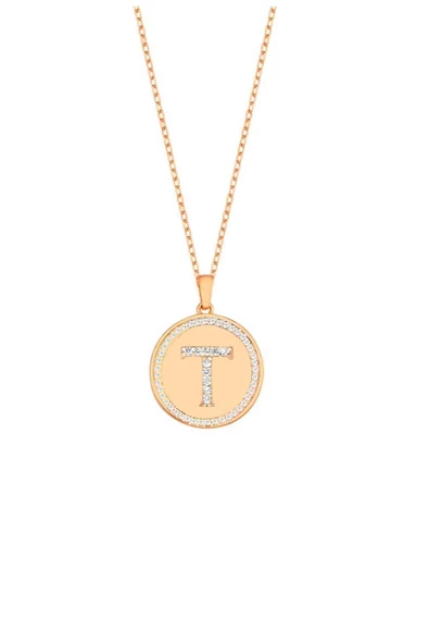 Harf Kolye Renkli Zirkon Taşlı T Harfi Kadın Gümüş Kolye ürün görseli