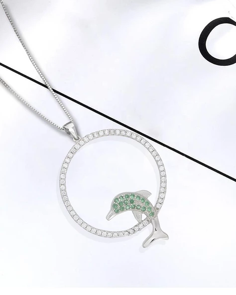Halka Model Yunus Balığı Dolphin Kadın Gümüş Kolye - 3