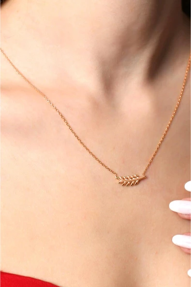 925 Ayar Rose Gold Başak Kadın Gümüş Kolye - 2