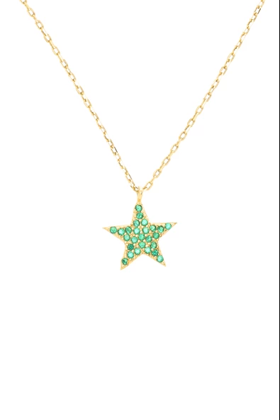 925 Ayar Gümüş Altın Kaplama Taşlı Yıldız Kadın Kolye - Resim 4