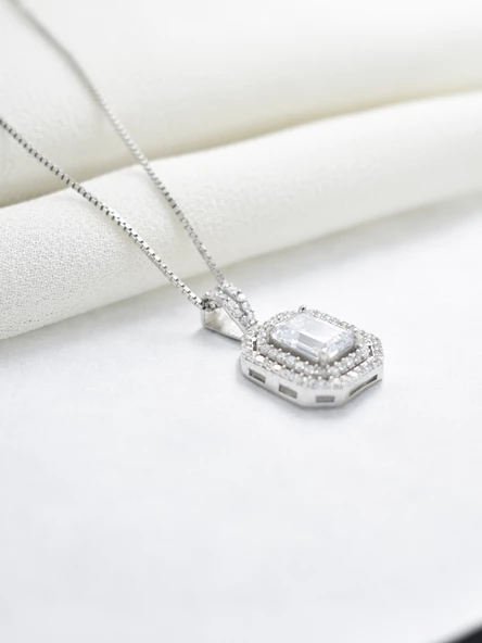 Pırlanta Model Baget Taşlı Attractive Gümüş Kadın Kolye - Resim 3