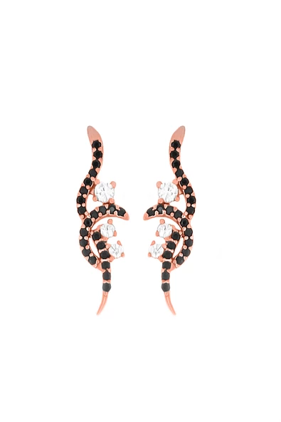 925 Ayar Gümüş Oniks Taşlı Yılan Kadın Küpe - Resim 2