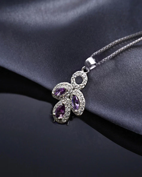 Ametist Taşı Damla Kadın Meditation Energy Gümüş Kolye - Resim 3