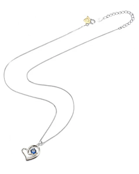 Diamond Serisi Safir Tektaş Kalp Stylish/Night Gümüş Kadın Kolye - Resim 3