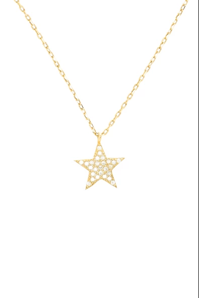 925 Ayar Gümüş Altın Kaplama Taşlı Yıldız Kadın Kolye - Resim 2