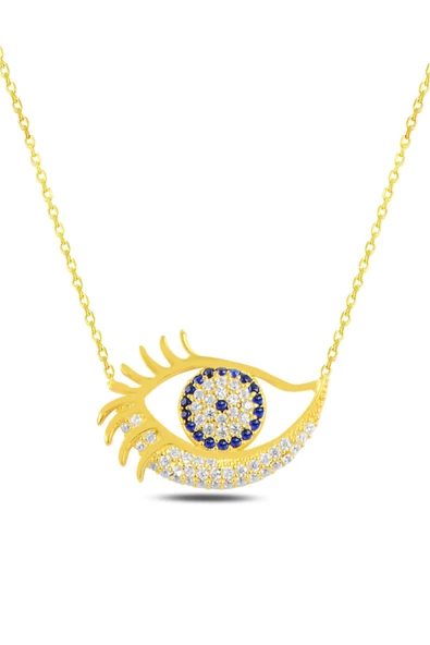 925 Ayar Nazar Gözlü Rimel Kirpikli Kadın Gümüş Kolye