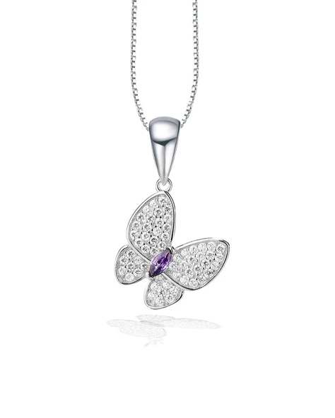 Ametist Taş Işıltılı Kelebek Diamond Butterfly Kadın Gümüş Kolye ürün görseli