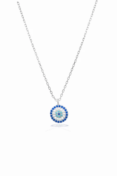 925 Ayar Gümüş Taşlı Nazar Gözlü Kadın Kolye - Resim 2