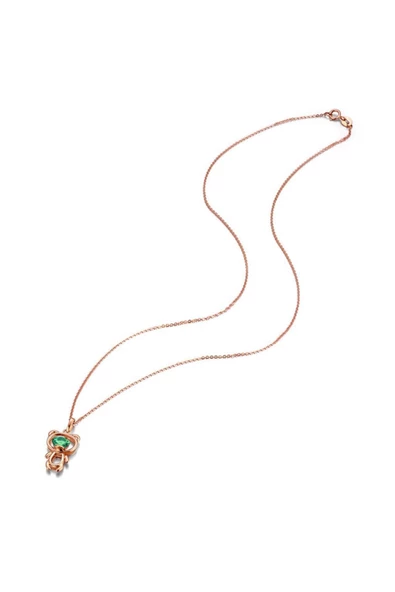 Ayıcık Gümüş Minik Kolye Rose Renk Yeşil Taşlı - 3