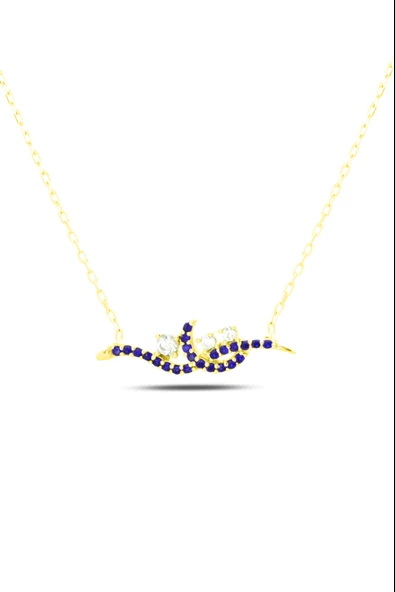 925 Ayar Gümüş Gold Gerdan Model Tektaş Kadın Kolye - Resim 2