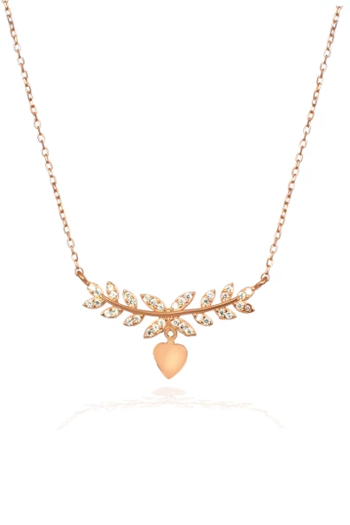 925 Ayar Gümüş Kalpli Zirkon Taşlı Zeytin Dalı Kadın Kolye ürün görseli