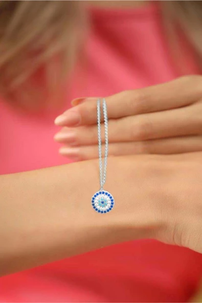 925 Ayar Gümüş Taşlı Nazar Gözlü Kadın Kolye ürün görseli