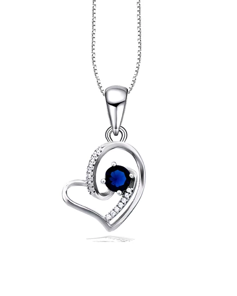 Diamond Serisi Safir Tektaş Kalp Stylish/Night Gümüş Kadın Kolye
