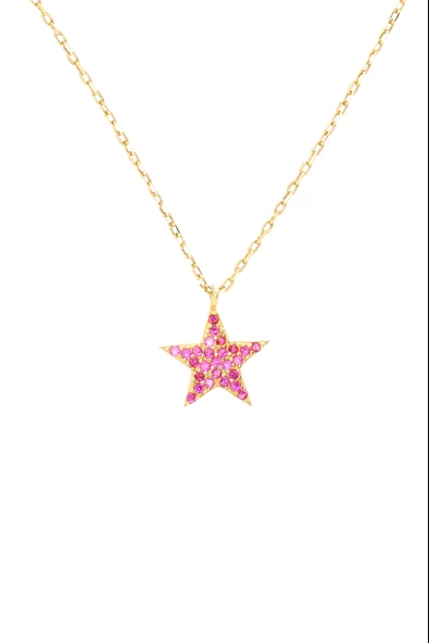 925 Ayar Gümüş Altın Kaplama Taşlı Yıldız Kadın Kolye - Resim 3