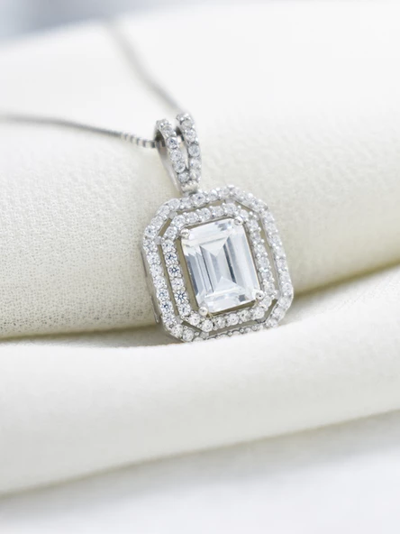 Pırlanta Model Baget Taşlı Attractive Gümüş Kadın Kolye - Resim 2