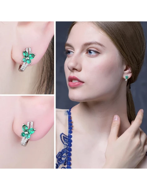 Zümrüt Taşlı Işıltılı Diamond Fiyonk Kelebek Kadın Gümüş Küpe - Resim 3