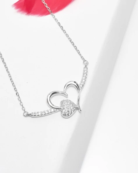 Luck Serisi Işıltılı Kalbim Gümüş Kadın Kolye - Resim 2