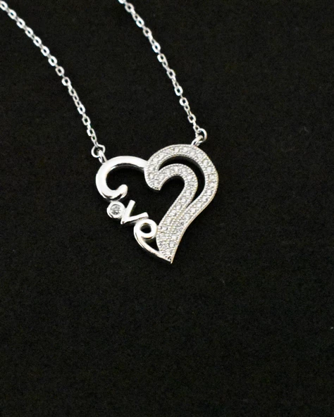 Diamond My Love Kalp Kadın Gümüş Kolye - Resim 3