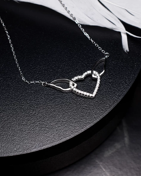 Melek Kanatlı Uçan Kalp Kadın Gümüş Kolye - Resim 3