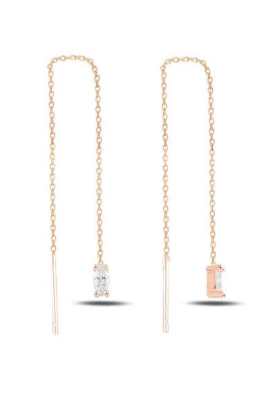 925 Ayar Oval Sallantılı Japon Kadın Küpe Rose Gold ürün görseli