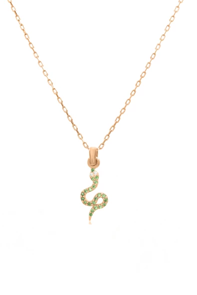 925 Ayar Gümüş Rose Gold Taşlı Yılan Kadın Kolye - Resim 2