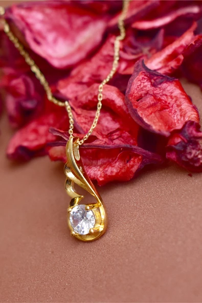 Zarif Tasarım Melek Kanatlı Taşlı Gümüş Kolye Altın Kaplama - Resim 2