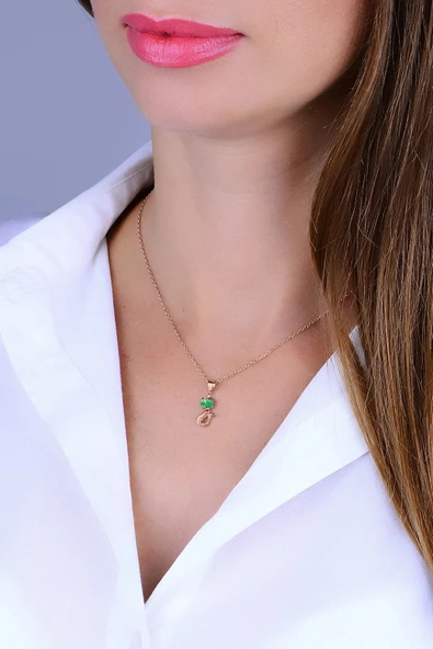 925 Ayar Minimal Kedi Yeşil Zirkon Taşlı Kadın Kolye - Resim 2