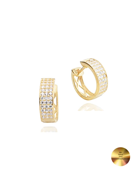 18k Serie Oro 3 Sıra Yarımtur Halka Minimal Gümüş Küpe 14 MM ürün görseli