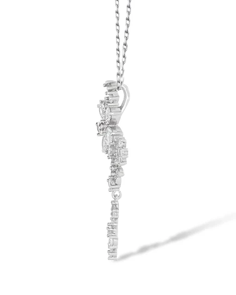 Işıltılı Pırlanta Model Çiçek Demeti Kadın Gümüş Kolye - Resim 2