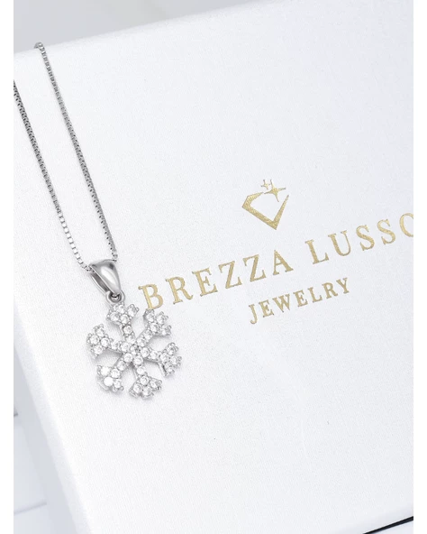 Swarovski Taşlı Özel Tasarım Kar Tanesi Snowflake Kadın Gümüş Kolye - Resim 3