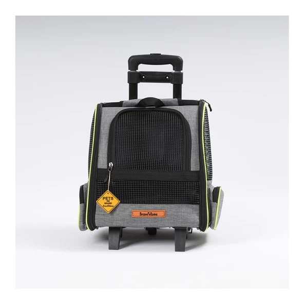 Brave Paws Tekerlekli Plastik Fileli Kedi ve Köpek Taşıma Çantası Çekçek Mekanizmalı Yıkanabilir (GRİ)