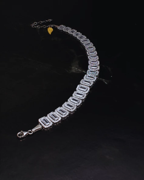 Baget Pırlanta Işıltılı Su Yolu İthal Kadın Gümüş Bileklik - Resim 4