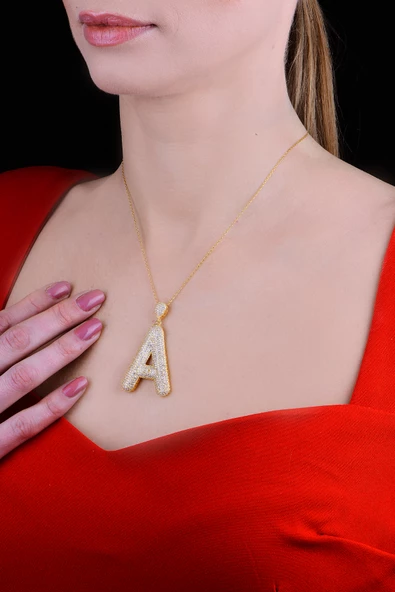 18k Serie Oro A Harfi Kadın Gümüş Kolye - Resim 2