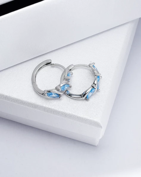 Aquamarin Marquise Diamond Night Halka Kadın Gümüş Küpe 17 MM - 3