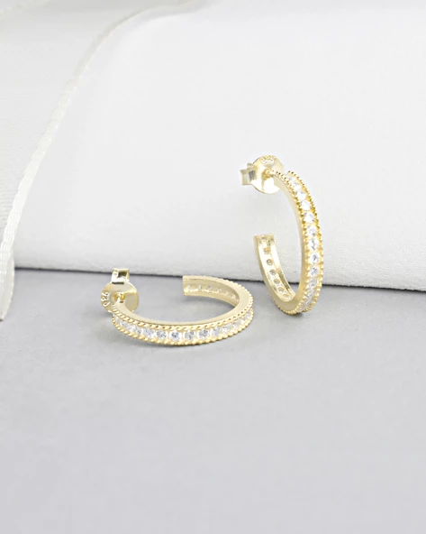 18k Serie Oro Tamtur Işıltı Dizilim Night Kadın Gümüş Küpe 18 MM - 2