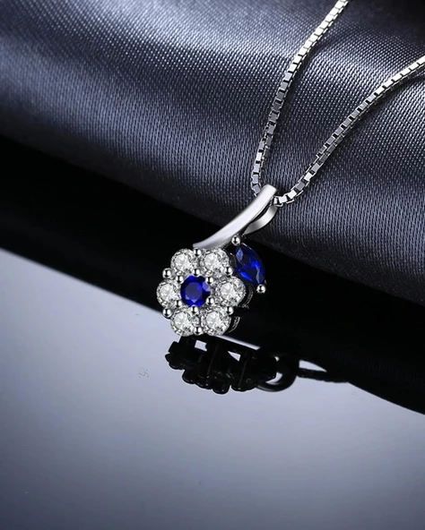 Safir Zirkon Taşlı Minimal Model Stylish Night Kadın Gümüş Kolye - Resim 4