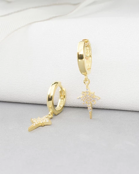 18k Serie Oro North Star Sallantılı Kadın Gümüş Küpe - 2