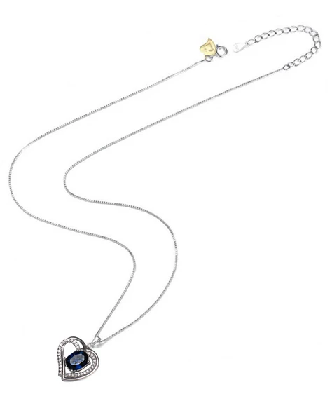 925 Ayar Dia Serisi Safir Tektaş Kalp Nights Gümüş Kadın Kolye - Resim 2