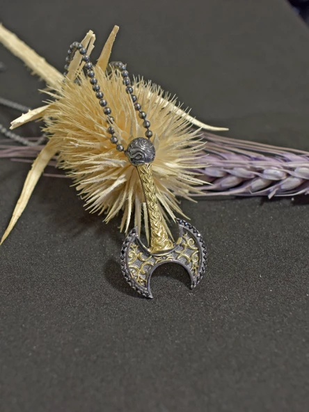 Viking Altın Savaş Baltası Erkek Gümüş Kolye - 3