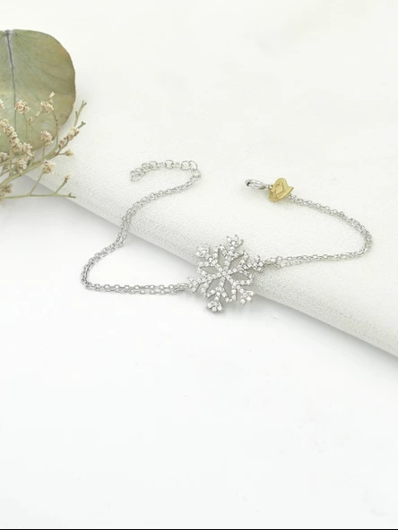 Diamond Seri Zirkon Taşlı Kar Tanesi Snowflake Gümüş Bileklik - 2