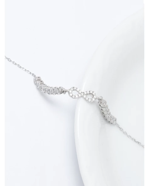 Sonsuzluk Model Su Yolu Pırlanta Işıltılı Kadın Gümüş Bileklik - Resim 3