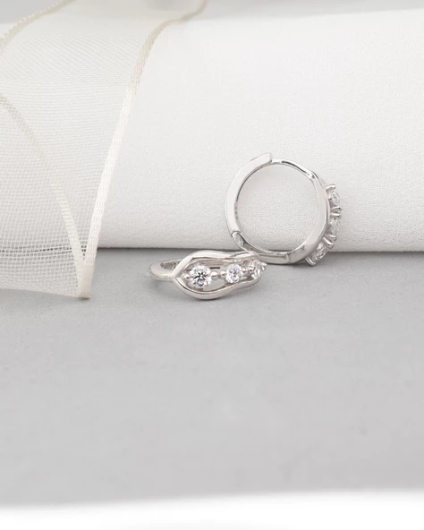 Zirkon Taşlı Diamond Simple Style Halka Kadın Gümüş Küpe 17 MM - 3