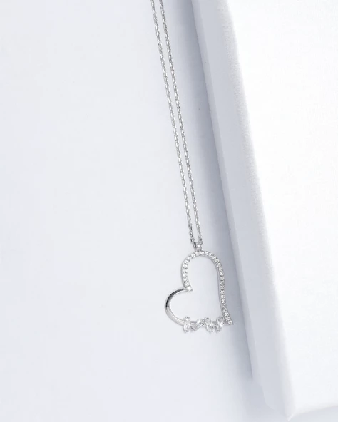 Diamond Model Special Baget Kalp Kadın Gümüş Kolye - Resim 3