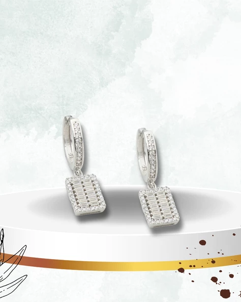 Sallantılı Baget Işıltı Hagi Kadın Gümüş Küpe - Resim 2