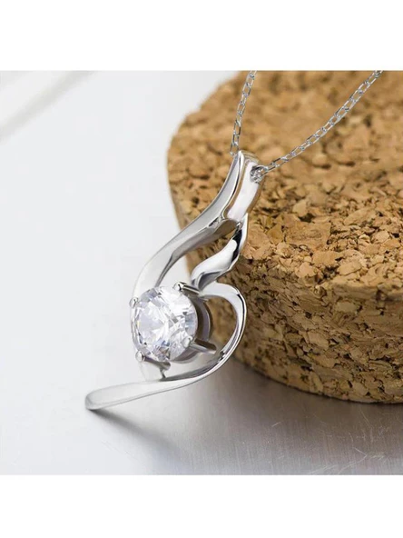 Gümüş Zirkon Taşlı Melek Kalbi Kadın Kolye - Resim 2