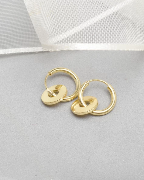 18k Serie Oro Sallantılı Halka Kadın Gümüş Küpe 14 MM - 2