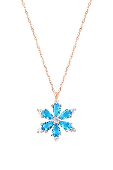 925 Ayar Lotus Çiçeği Aquamarin Taşlı Rose Gold Kadın Gümüş Kolye
