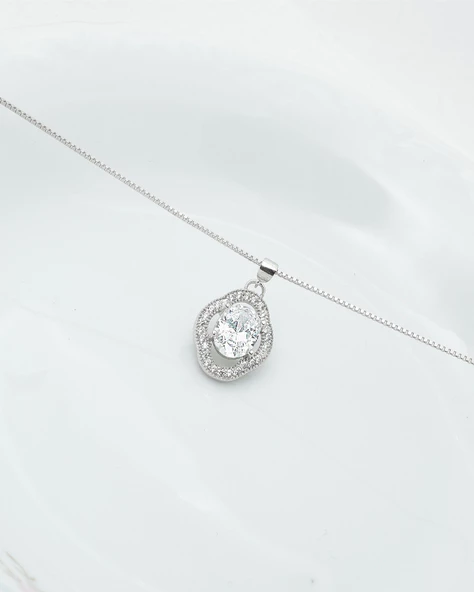 Oval Tektaş Special Lusso Kadın Gümüş Kolye - Resim 3