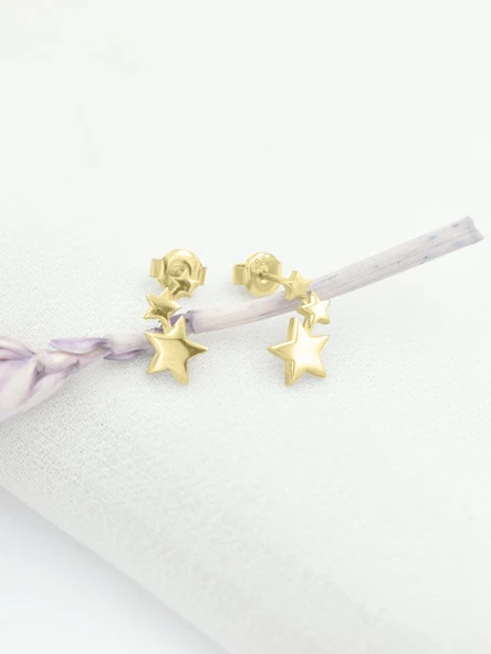 Sıralı Yıldızlar Gümüş Küpe Altın Kaplama - Resim 2